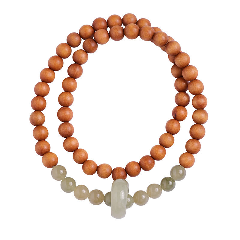 Braccialetto di protezione a doppio giro in giada Hetian e sandalo Buddha Stones