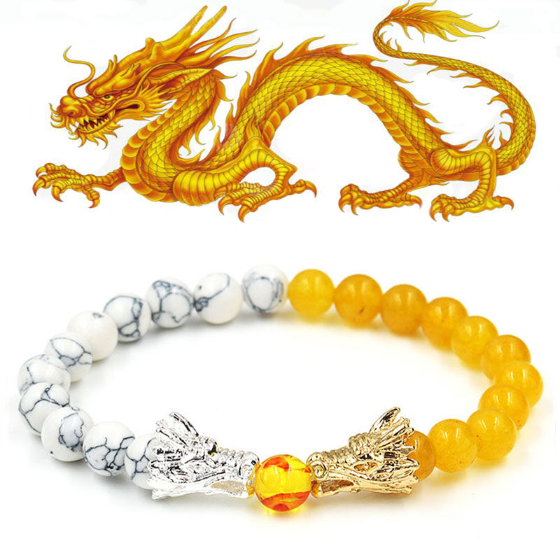 Braccialetto di perline con benedizione del drago, pietra lavica turchese bianco Buddha Stones - Turchese bianco e citrino - image 24