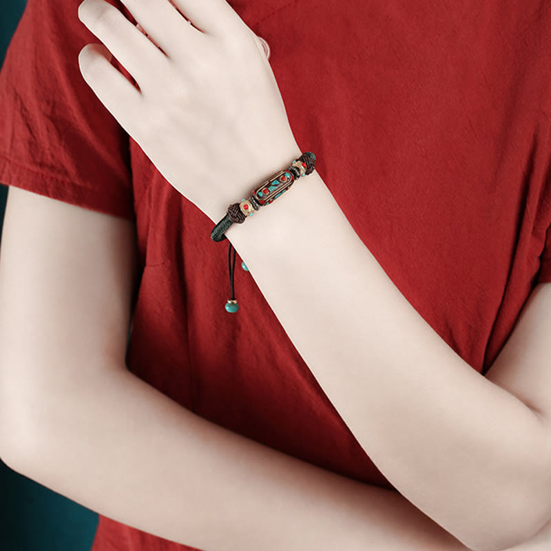 Bracciale intrecciato con forza Om Mani Padme Hum in turchese tibetano fatto a mano Buddha Stones