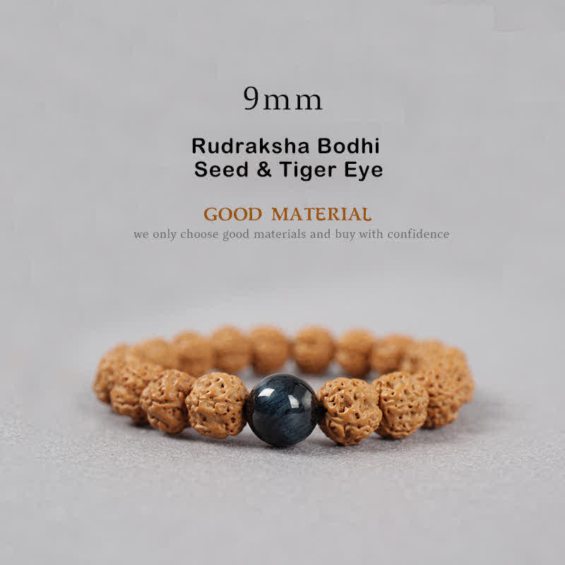 Buddha Stones Tibet Rudraksha Bodhi Seed Dzi Bead Ambra Turchese Bracciale della Ricchezza - 9 mm - Seme di Rudraksha Bodhi e occhio di tigre - image 9