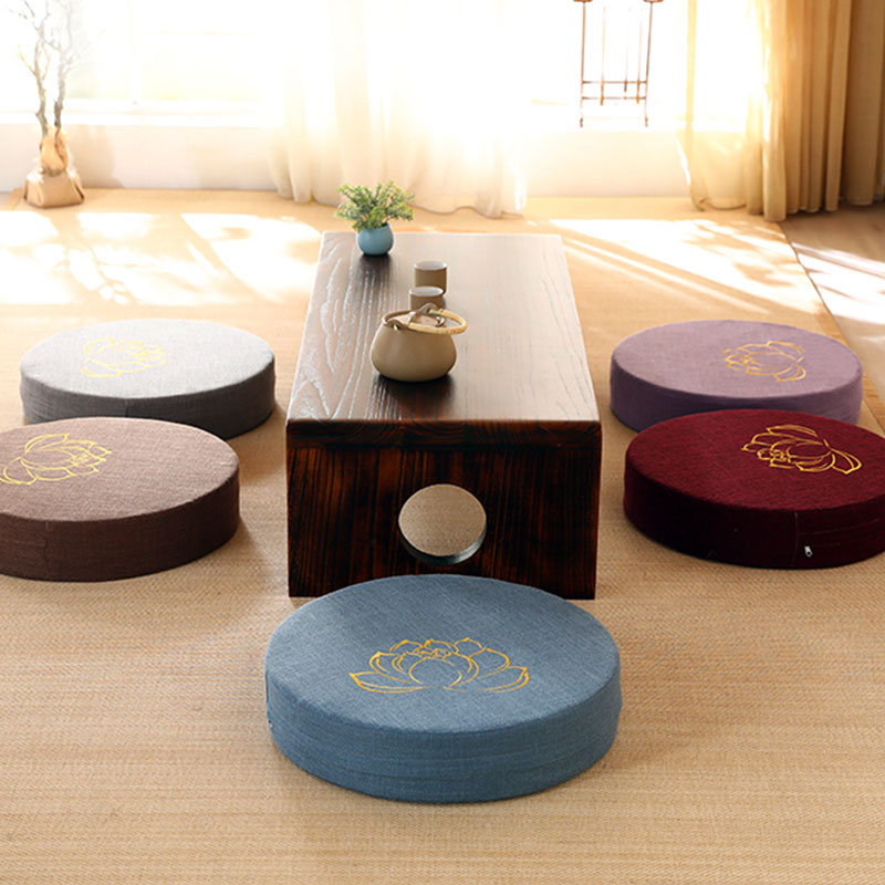 Cuscino per seduta da meditazione in cotone e lino con ricamo di loto Buddha Stones