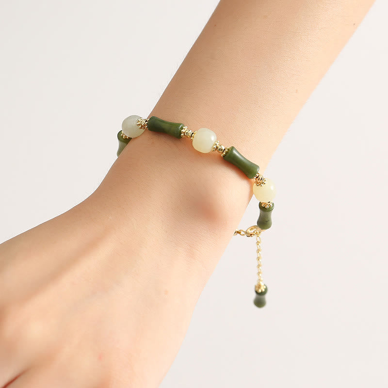 Braccialetto a catena con perline di vetro e bambù, fortuna e forza , Buddha Stones
