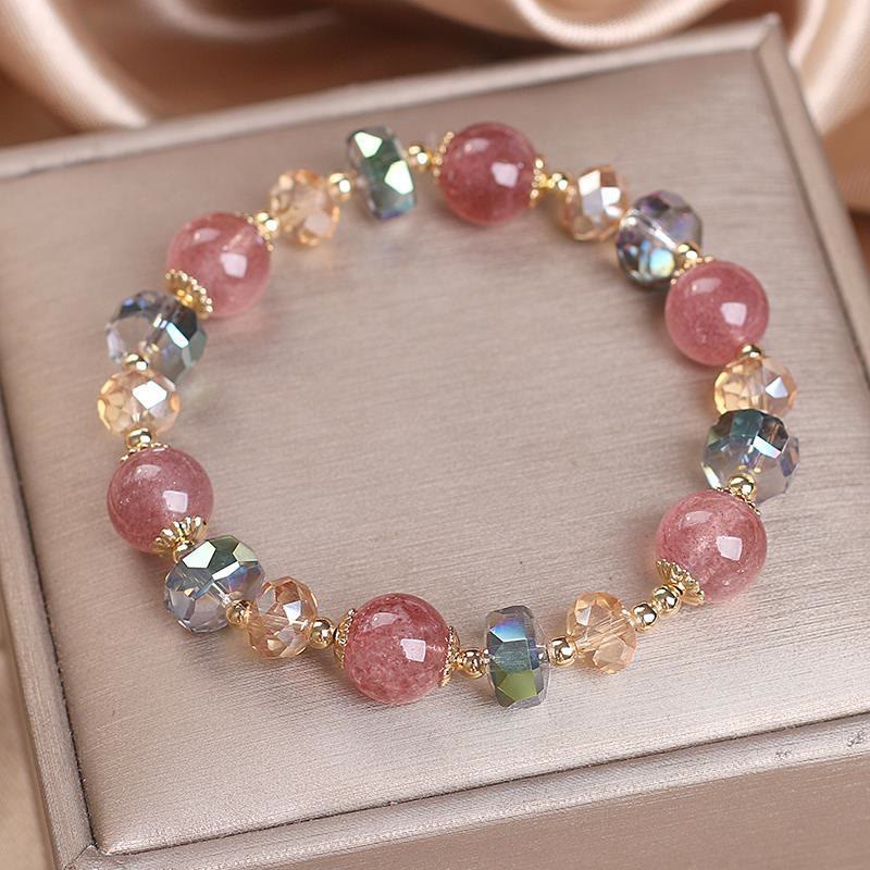 Braccialetto positivo in cristallo colorato di quarzo fragola naturale Buddha Stones