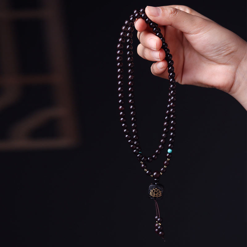 Buddha Stones 108 Mala Beads Tibetano Piccola Foglia Sandalo Rosso Braccialetto di Equilibrio di Loto - image 1