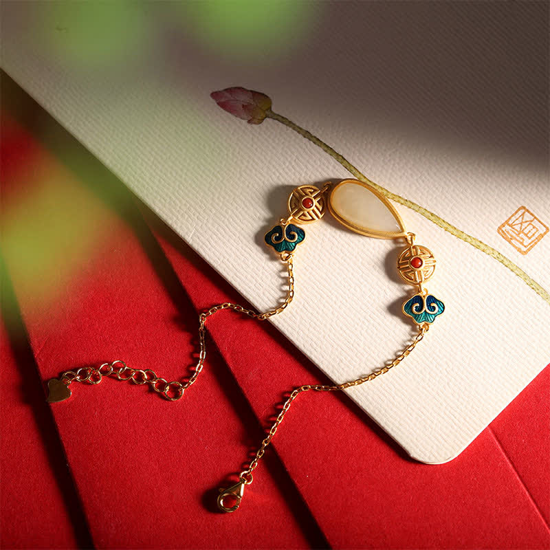 Collana con ciondolo a forma di goccia d'acqua in argento sterling 925 con giada bianca Hetian e bracciale - image 9
