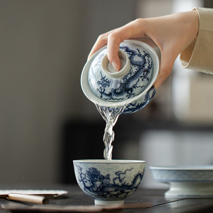Tazze da tè in ceramica con motivo drago blu Buddha Stones Kung Fu