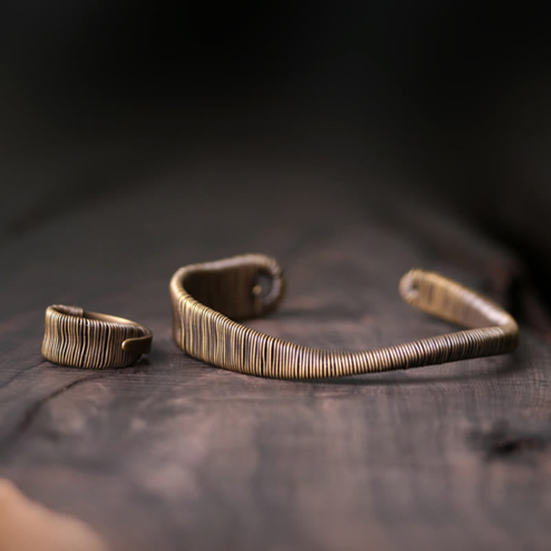 Bracciale regolabile con polsino in ottone e rame, con design semplice, per fortuna e ricchezza, Buddha Stones - image 12