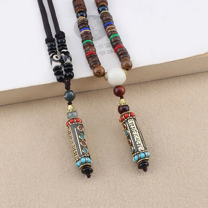 Ciondolo per collana in legno di wenge con Buddha Stones tibetano Om Mani Padme Hum Dzi - image 1
