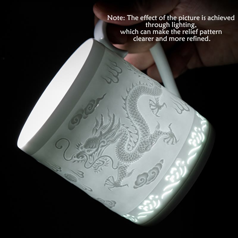 Buddha Stones Jingdezhen Linglong Porcellana Drago di Buon Auspicio Barca Fenice Navigazione Liscia Tazza da Tè in Ceramica Tazze da Tè da Ufficio 420ml