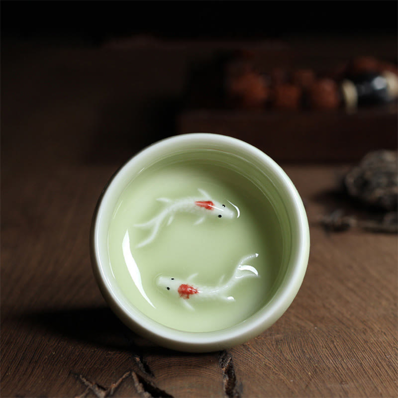 Buddha Stones Koi Fish colorato Tazza da tè in ceramica Kung Fu Tazza da tè Ciotola - Pesce Koi giallo 6,8 cm * 3,4 cm * 55 ml - image 39