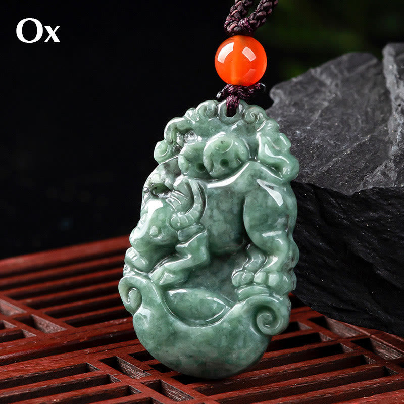Collana con ciondolo Buddha Stones Natural Jade 12 Zodiaco Cinese Prosperità - Bue - image 16