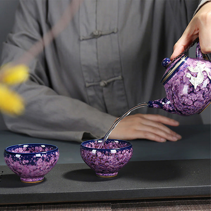 Buddha Stones Fiori di Iris Colorati Forno Cinese Jianzhan Cambiamento Tazza da Tè in Porcellana Tazza da Tè Tenmoku Kung Fu
