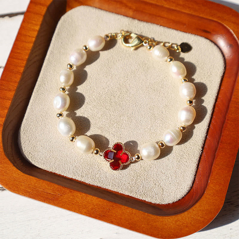 Bracciale a catena con quadrifoglio Buddha Stones, perle e ricchezza
