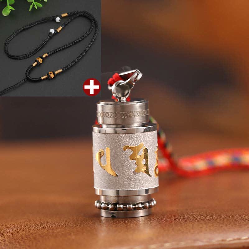 Buddha Stones Tibet Om Mani Padme Hum Shurangama Mantra Titanio Acciaio Saggezza Amuleto Collana Pendente - 1,4*2,4 cm - Argento - Corda nera - image 29