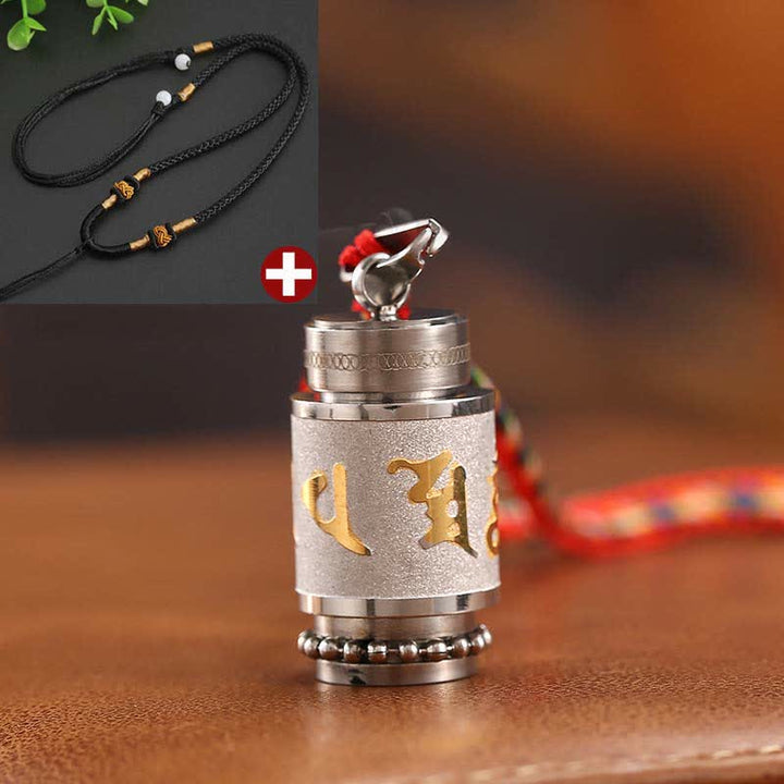 Buddha Stones Tibet Om Mani Padme Hum Shurangama Mantra Titanio Acciaio Saggezza Amuleto Collana Pendente - 1,4*2,4 cm - Argento - Corda nera - image 29