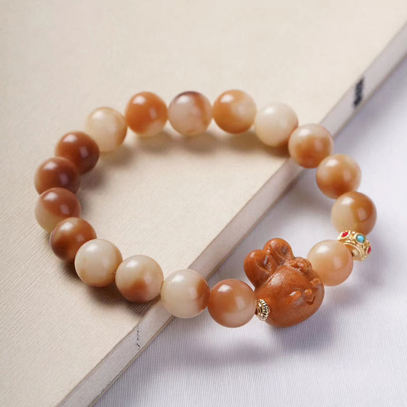 Braccialetto di pace con coniglio e semi di Bodhi naturali Buddha Stones