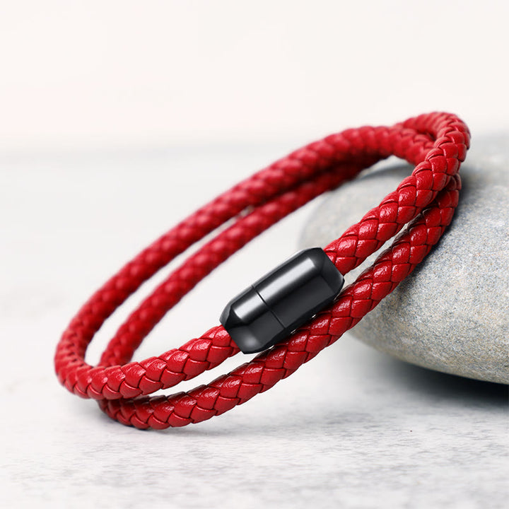 Braccialetto con fibbia magnetica di protezione in corda rossa in vera pelle Buddha Stones