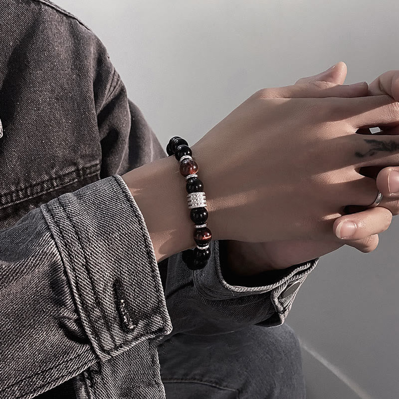 Bracciale Buddha Stones in ossidiana nera naturale con occhio di tigre e forza - image 15