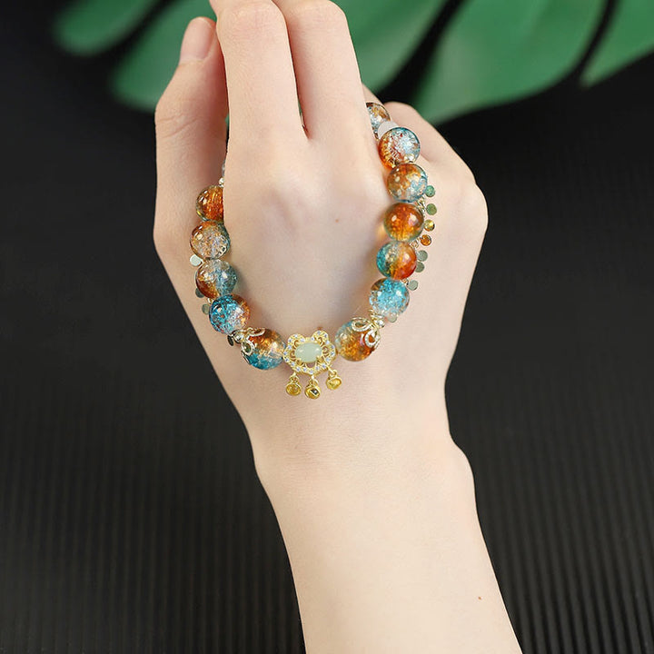Braccialetto della fortuna con ciondolo cinese con perline di vetro colorate Liuli Buddha Stones