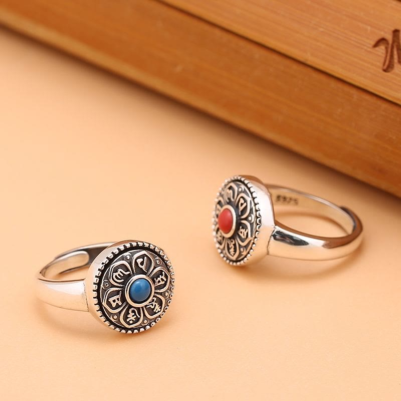 Anello girevole con Buddha Stones tibetano Om Mani Padme Hum Peace