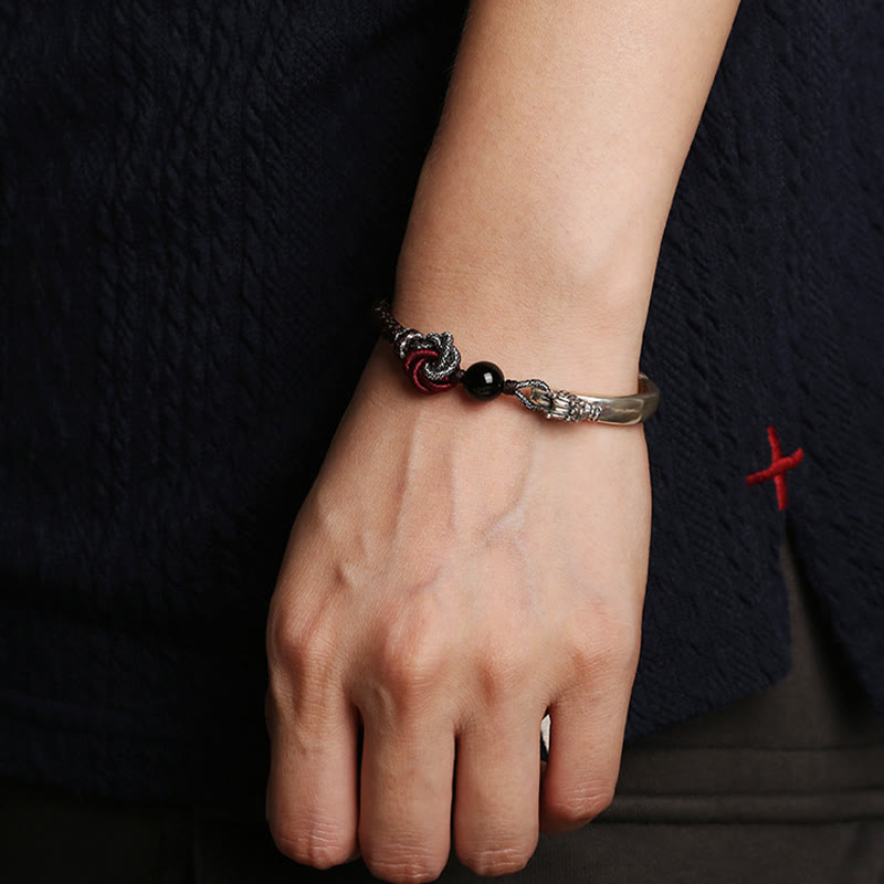 Bracciale intrecciato a mano in argento sterling 925 con drago di buon auspicio Buddha Stones - image 7