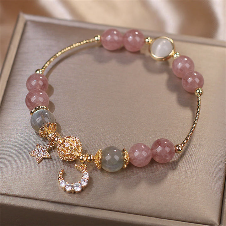 Bracciale Buddha Stones Quarzo fragola Pietra di luna Stella luna Amore - image 5