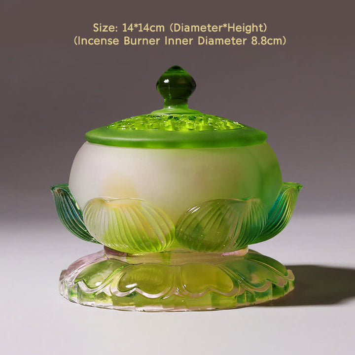 Feng Shui Lotus fatto a mano Liuli Crystal Art Piece Home Office Offerta Decorazione - Bruciatore di incenso - image 15