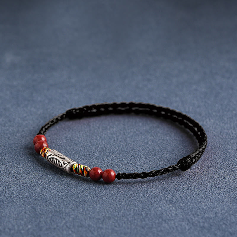 Buddha Stones 925 Sterling Silver Koi Fish Cinnabar Bead Wealth Braccialetto intrecciato artigianale Cavigliera - image 18