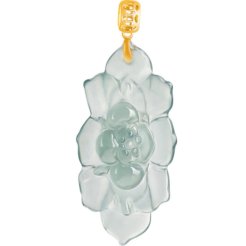 Collana con ciondolo in acciaio al titanio e catena in giada naturale con motivo a loto Buddha Stones - image 9