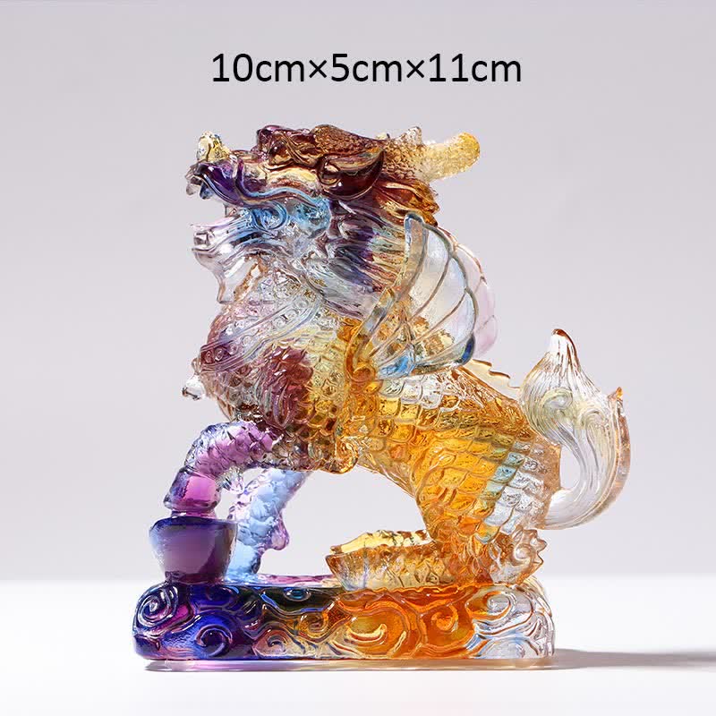 Feng Shui Kirin Fatto a mano Liuli Cristallo Arte Pezzo Fortuna Casa Ufficio Decorazione - Colorato - Kirin e lingotto - image 5