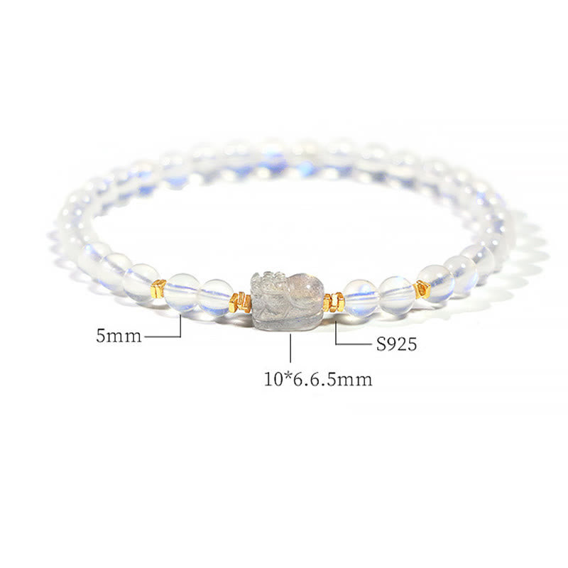 Braccialetto di guarigione PiXiu in pietra di luna naturale placcato oro in argento sterling 925 Buddha Stones