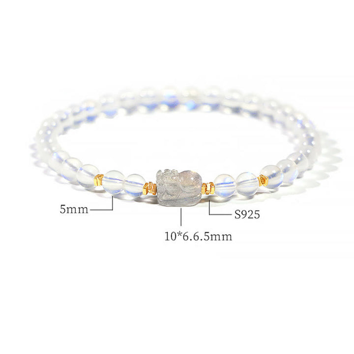Braccialetto di guarigione PiXiu in pietra di luna naturale placcato oro in argento sterling 925 Buddha Stones