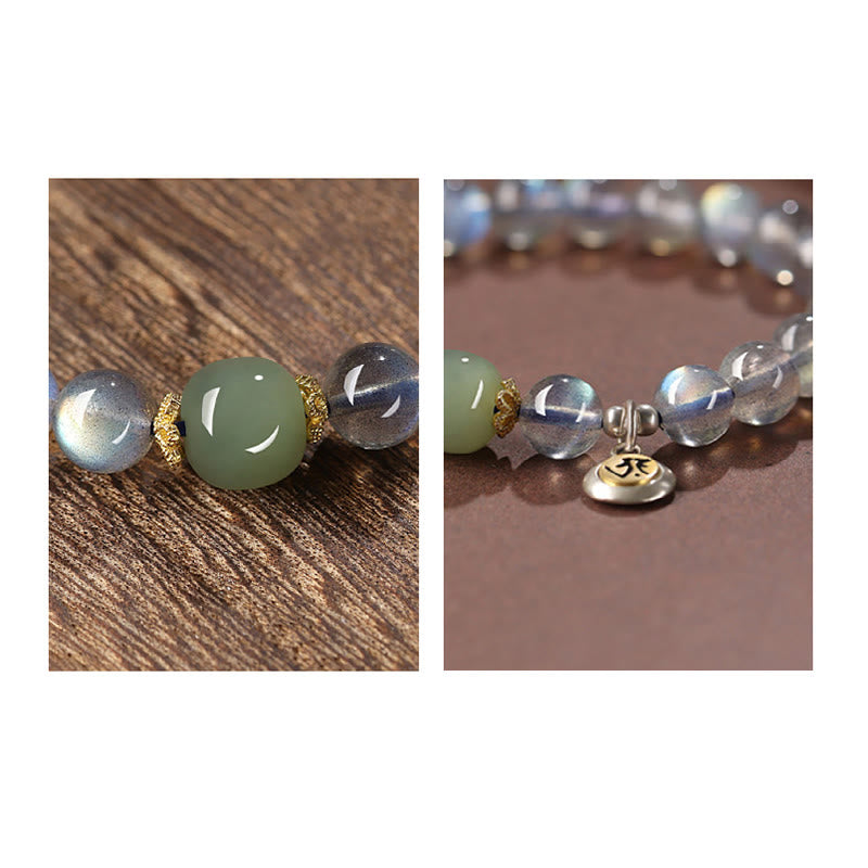 Bracciale Buddha Stones, zodiaco cinese, argento sterling 925, pietra di luna naturale e giada Hetian, simbolo positivo. - image 6