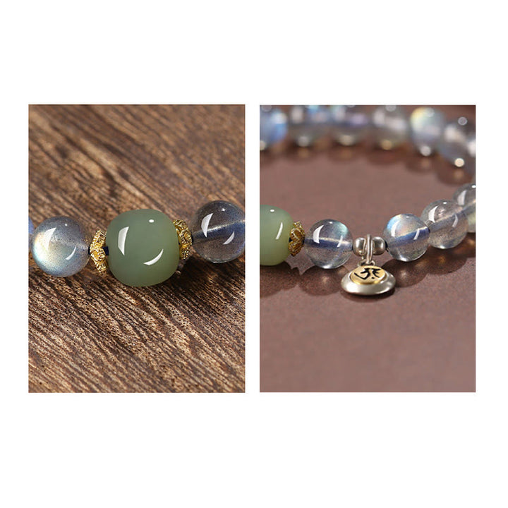 Bracciale Buddha Stones, zodiaco cinese, argento sterling 925, pietra di luna naturale e giada Hetian, simbolo positivo. - image 6