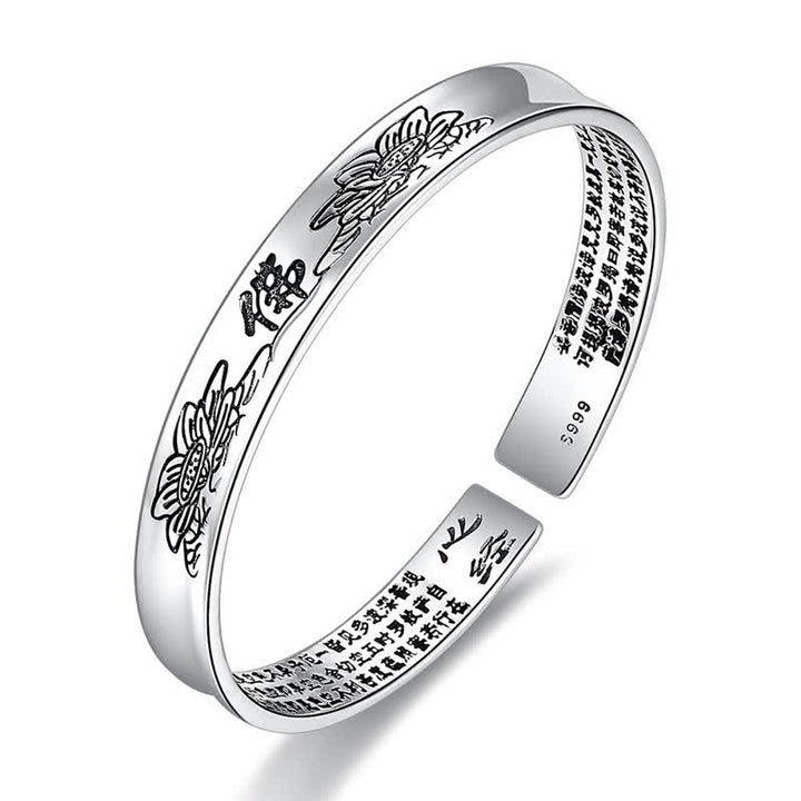 Braccialetto rigido in rame con polsino in stile Sutra del cuore, Mantra Lotus Peace