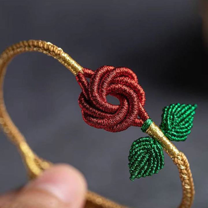 Braccialetto fatto a mano con nodo della pace , Buddha Stones, fiore di rosa, corda a otto fili, fortuna
