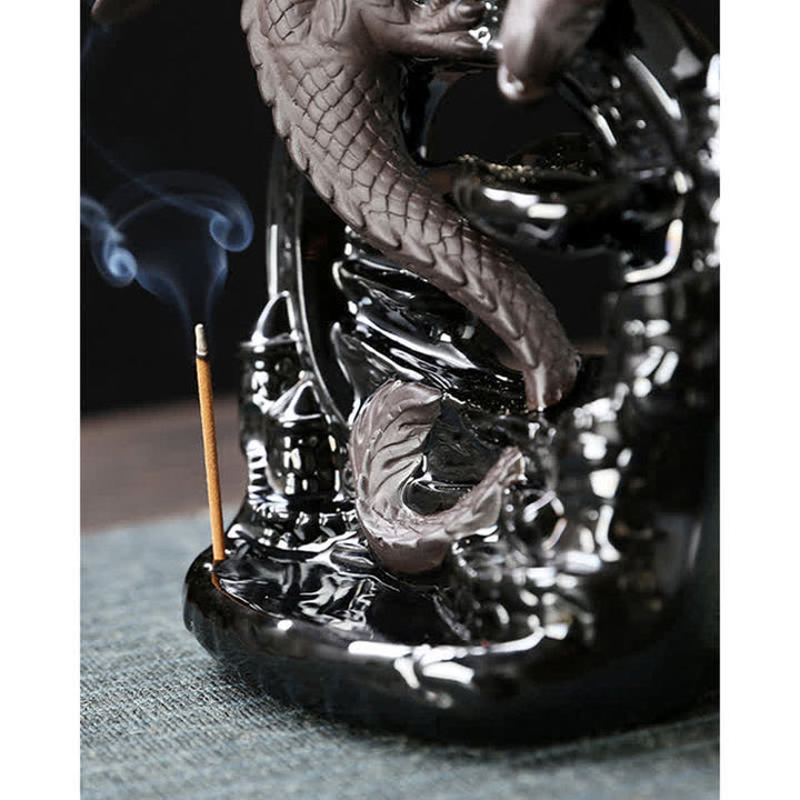 Buddha Stones Nordico Pterosauro Drago Ceramica Fontana di fumo di riflusso Protezione Guarigione Bruciatore di incenso Decorazione