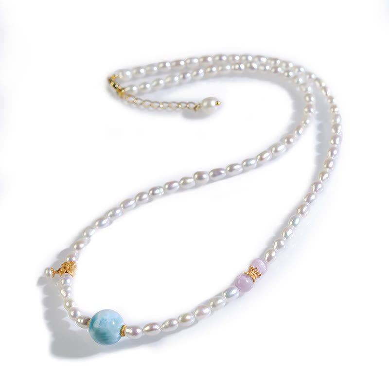 Collana con ciondolo in argento sterling 925 con perle naturali e larimar, motivo: Buddha Stones - image 9