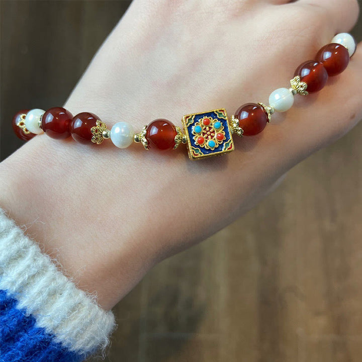 Bracciale Buddha Stones Agata Rossa Perla Fiducia Autoaccettazione