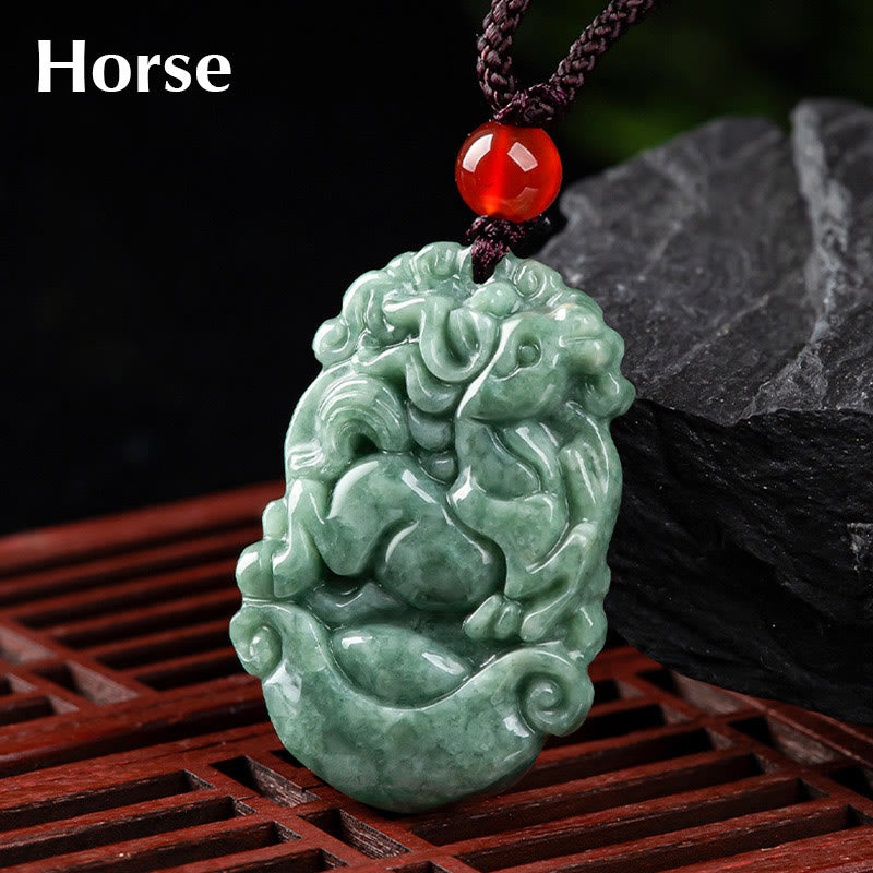 Collana con ciondolo Buddha Stones Natural Jade 12 Zodiaco Cinese Prosperità - Cavallo - image 20