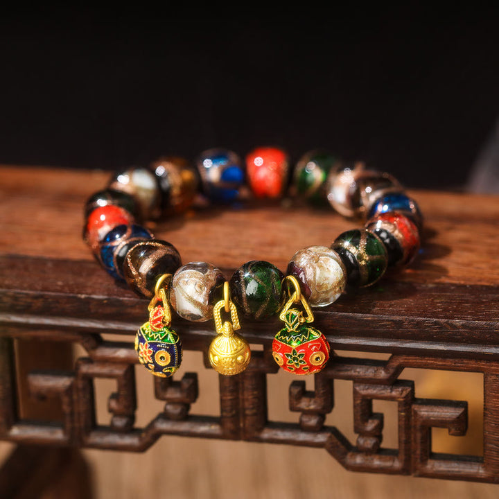 Buddha Stones Cinque Elementi Oro Bestia che deglutisce Fascino Famiglia Braccialetto Portafortuna con Perline di Vetro Liuli - Famiglia di bestie inghiottitrici Liuli Glass Bead&Alloy Gold - 14 mm (15 perline) - image 8