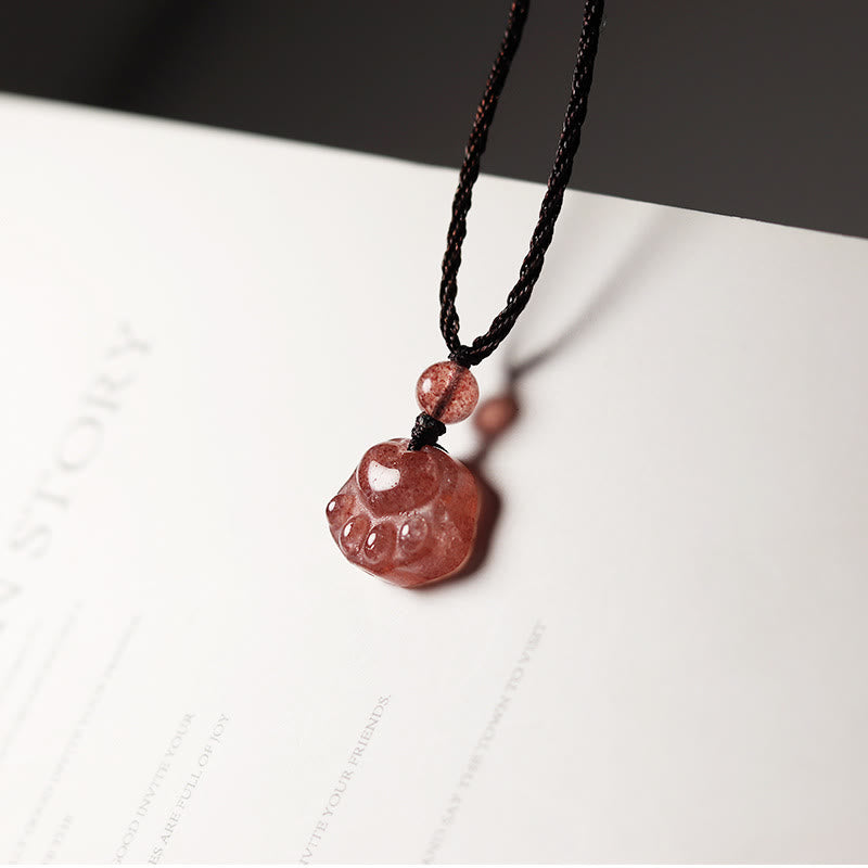 Buddha Stones Quarzo fragola Bella collana pendente con artiglio di zampa di gatto - Quarzo fragola (Amore♥Guarigione) - image 1