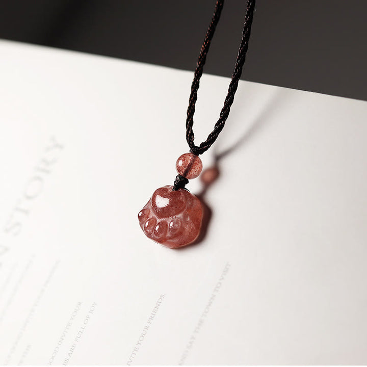 Buddha Stones Quarzo fragola Bella collana pendente con artiglio di zampa di gatto - Quarzo fragola (Amore♥Guarigione) - image 1