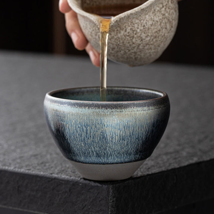 Buddha Stones Vintage Cinese Argento Blu Jianzhan Forno Cambiamento Porcellana Tazza da Tè Kung Fu Tazza da Tè