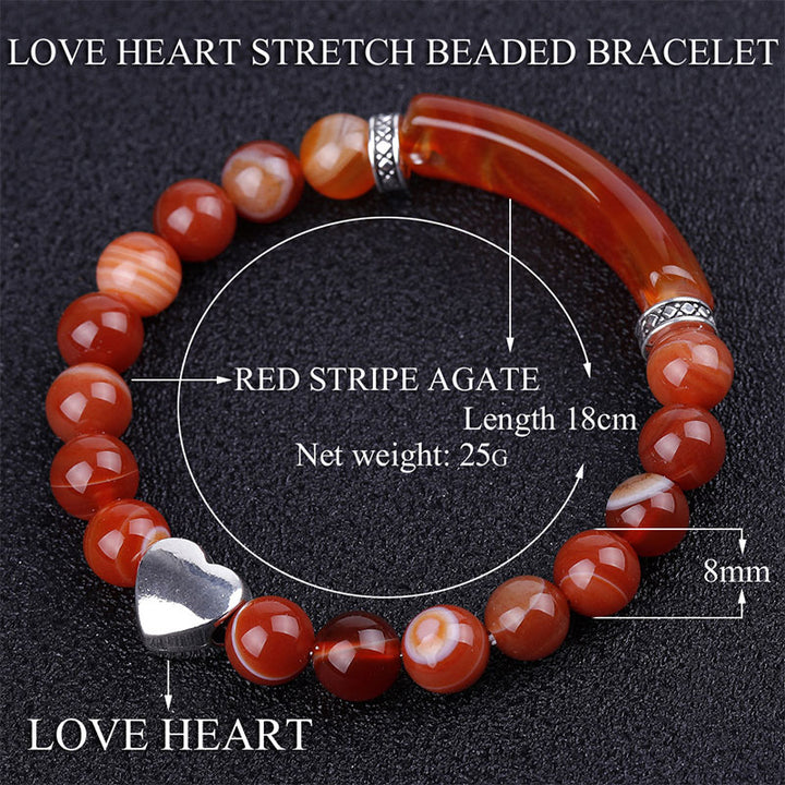 Bracciale unisex a forma di cuore con perline di cristallo naturale