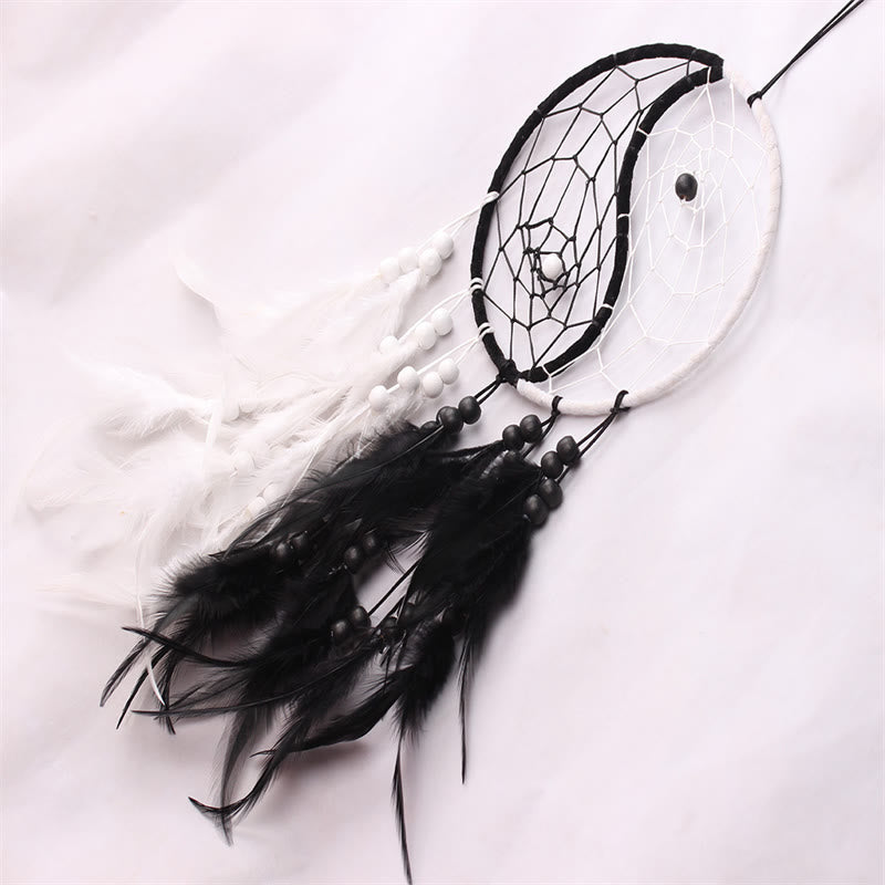 Acchiappasogni Yin Yang Rete circolare con piume Decorazione di equilibrio - image 6