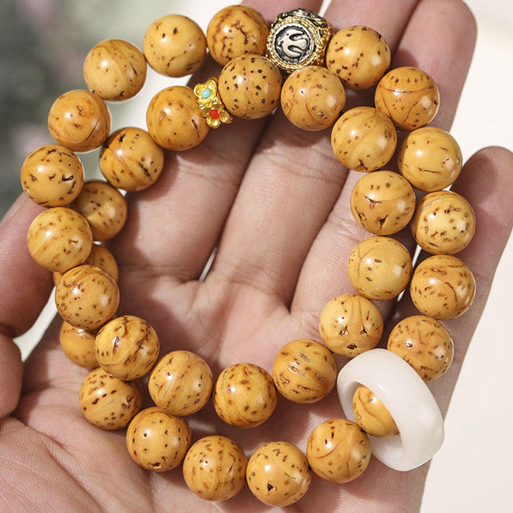 Braccialetto doppio giro Buddha Stones Tibetano Naturale Viola Oro Ratto Bodhi Seed Ricchezza