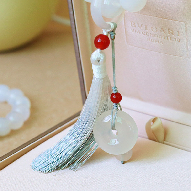 Buddha Stones Agata bianca Agata rossa Mala da polso con nappe Mala tascabile Decorazione per auto