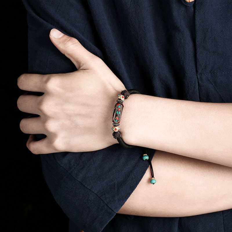 Bracciale intrecciato con forza Om Mani Padme Hum in turchese tibetano fatto a mano Buddha Stones