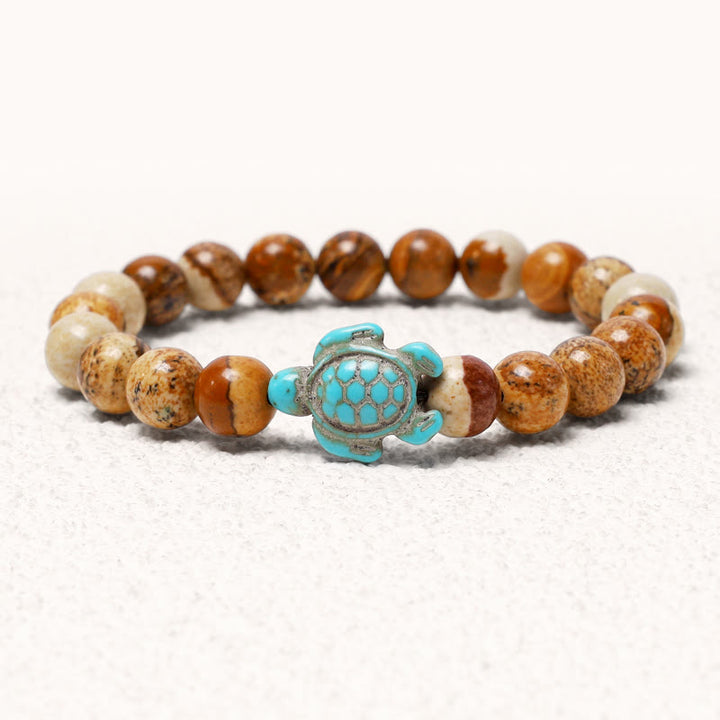 Braccialetto di benedizione con tartaruga marina in pietra naturale Buddha Stones Turchese